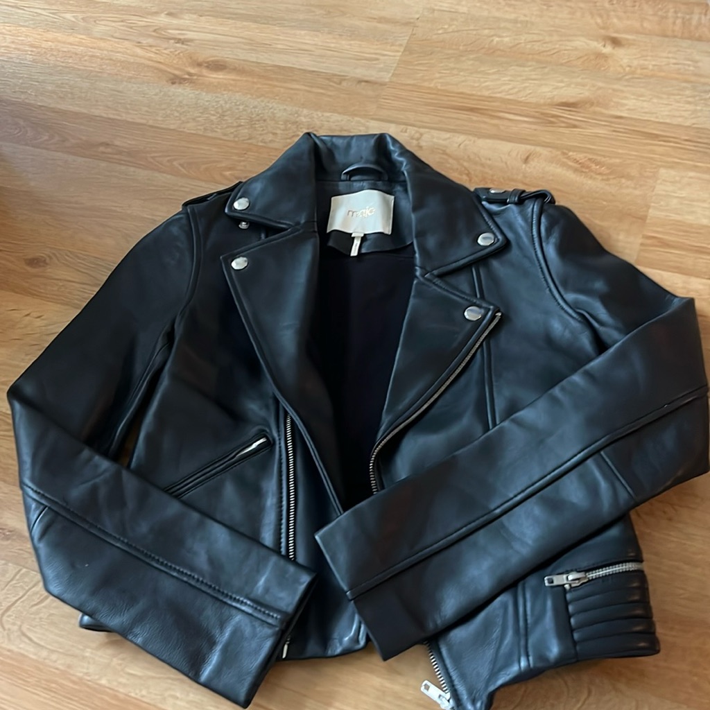 Maje Basalt Black Leather Jacket Sz 36 Xs
